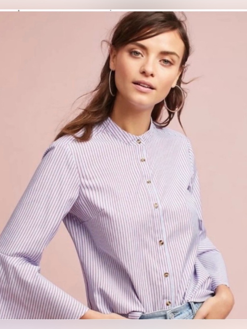 Anthropologie Maeve striped button-down featuring distinctive flare sleeves